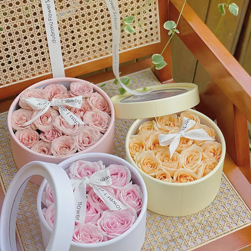 I-Transparent PVC Lid Flower Cardboard Round Box 06